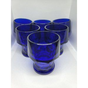 Vtg 6 Viking Cobalt Blue Georgian or Honeycomb Juice Drinking Glass Tumblers